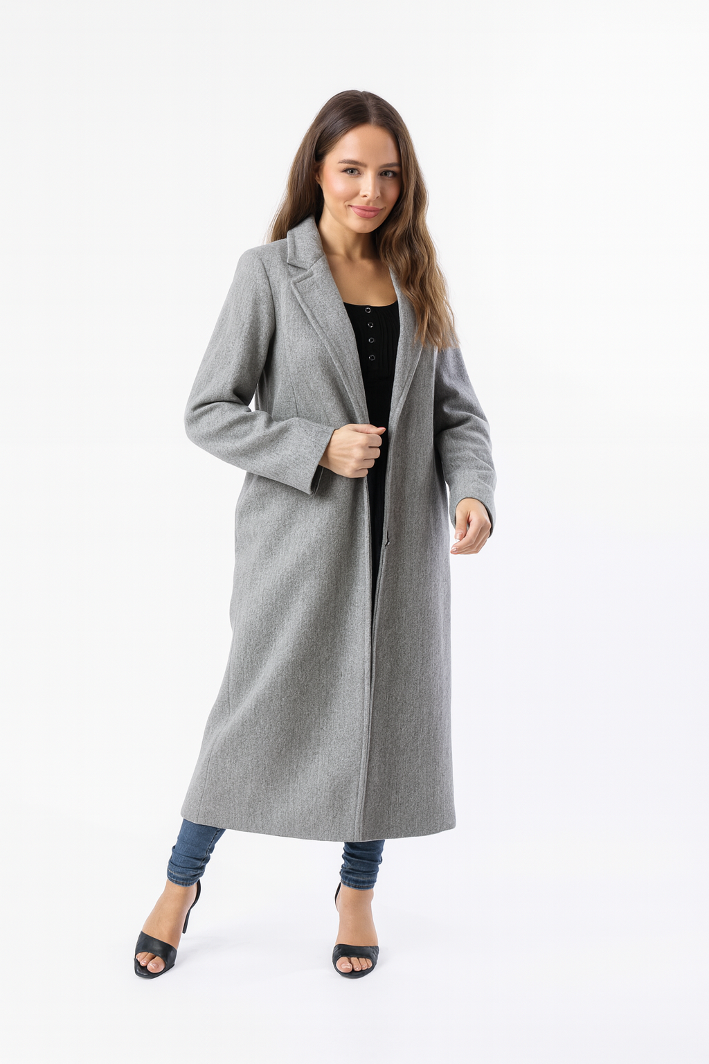 Loose Fit Circle Belt Soft Long Button Down A-Line Lapel Coat