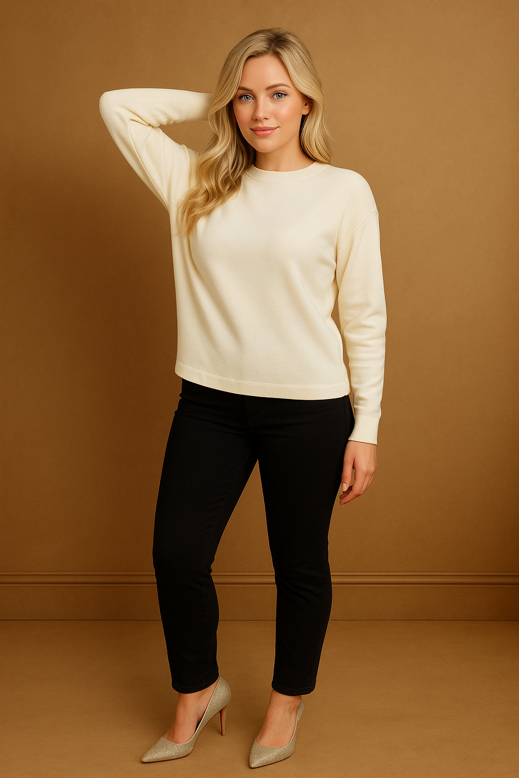 Cotton Blend Relaxed Fit Batwing Sleeve Pullover