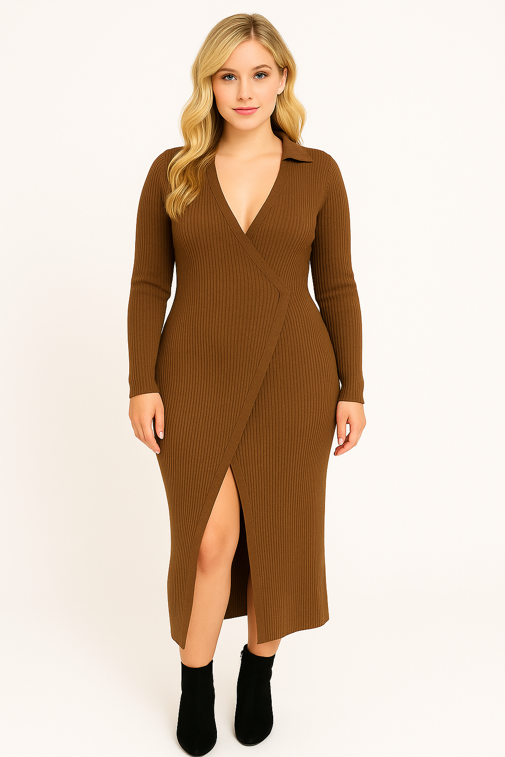 Ribbed Viscose Blend Tie Wrap Up Extra Long Knitted Dress