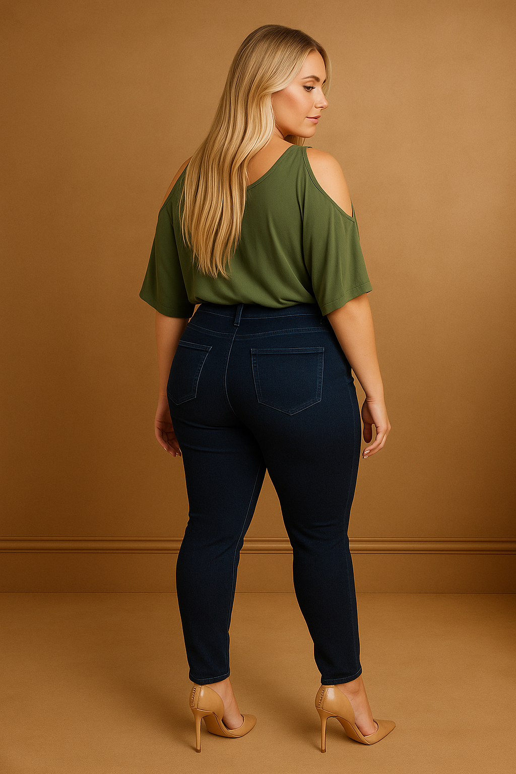 Dark Denim Cotton Blue High Waist Jeans