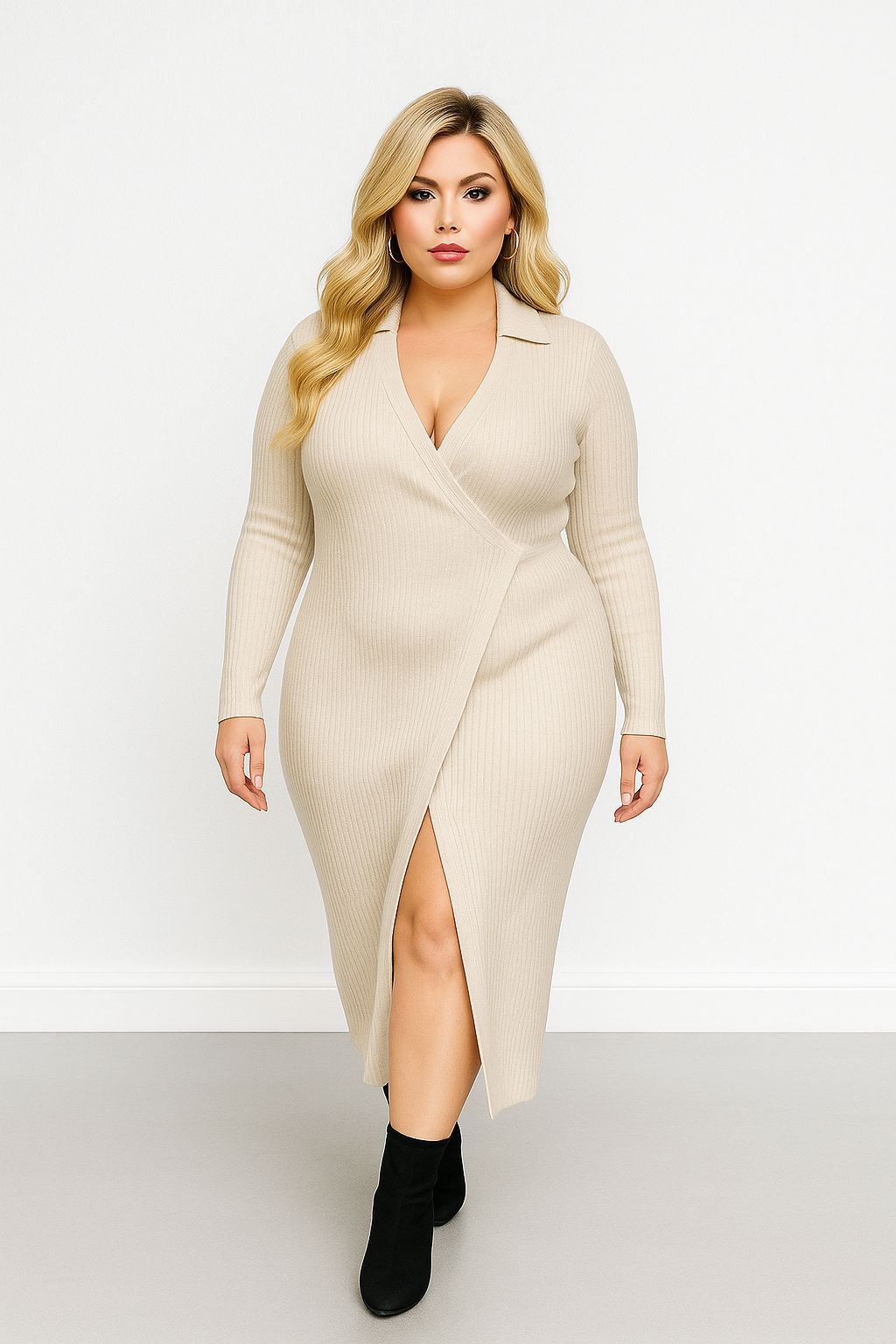 Ribbed Viscose Blend Tie Wrap Up Extra Long Knitted Dress