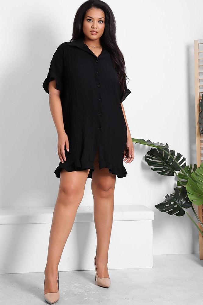 Shirred Fabric Lazy Fit Shirt Dress-SinglePrice