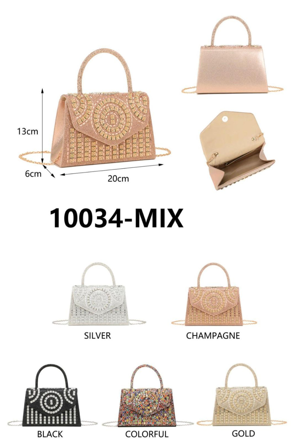 Wholesale Women's Diamante Party Bag (PACK OF 5)