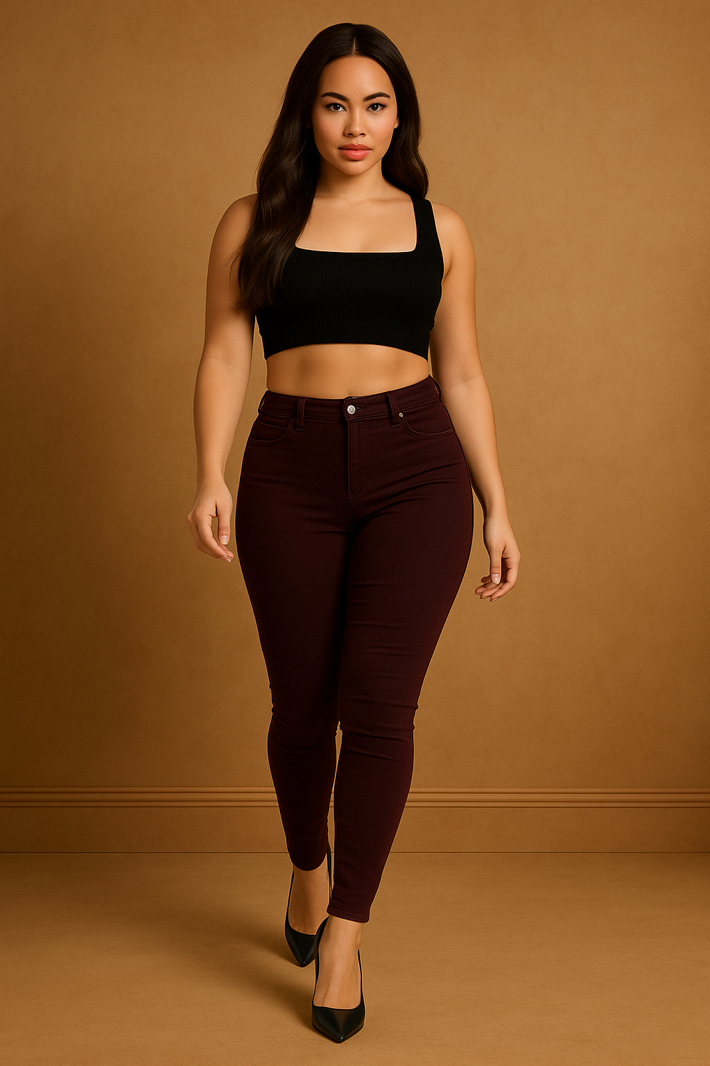Pocketless Front High Waist Jeans