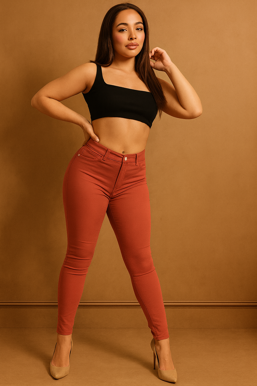 Pocketless Front High Waist Jeans