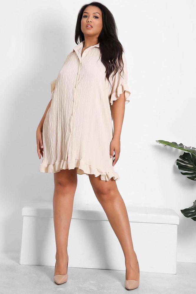 Shirred Fabric Lazy Fit Shirt Dress-SinglePrice