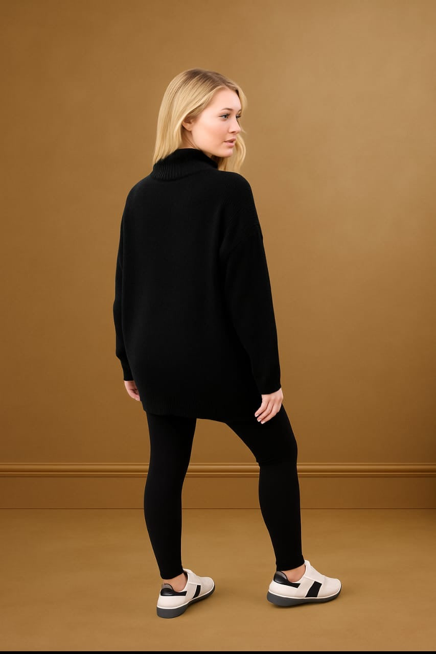 Asymmetric Crystal Embellished Turtle Neck Pullover