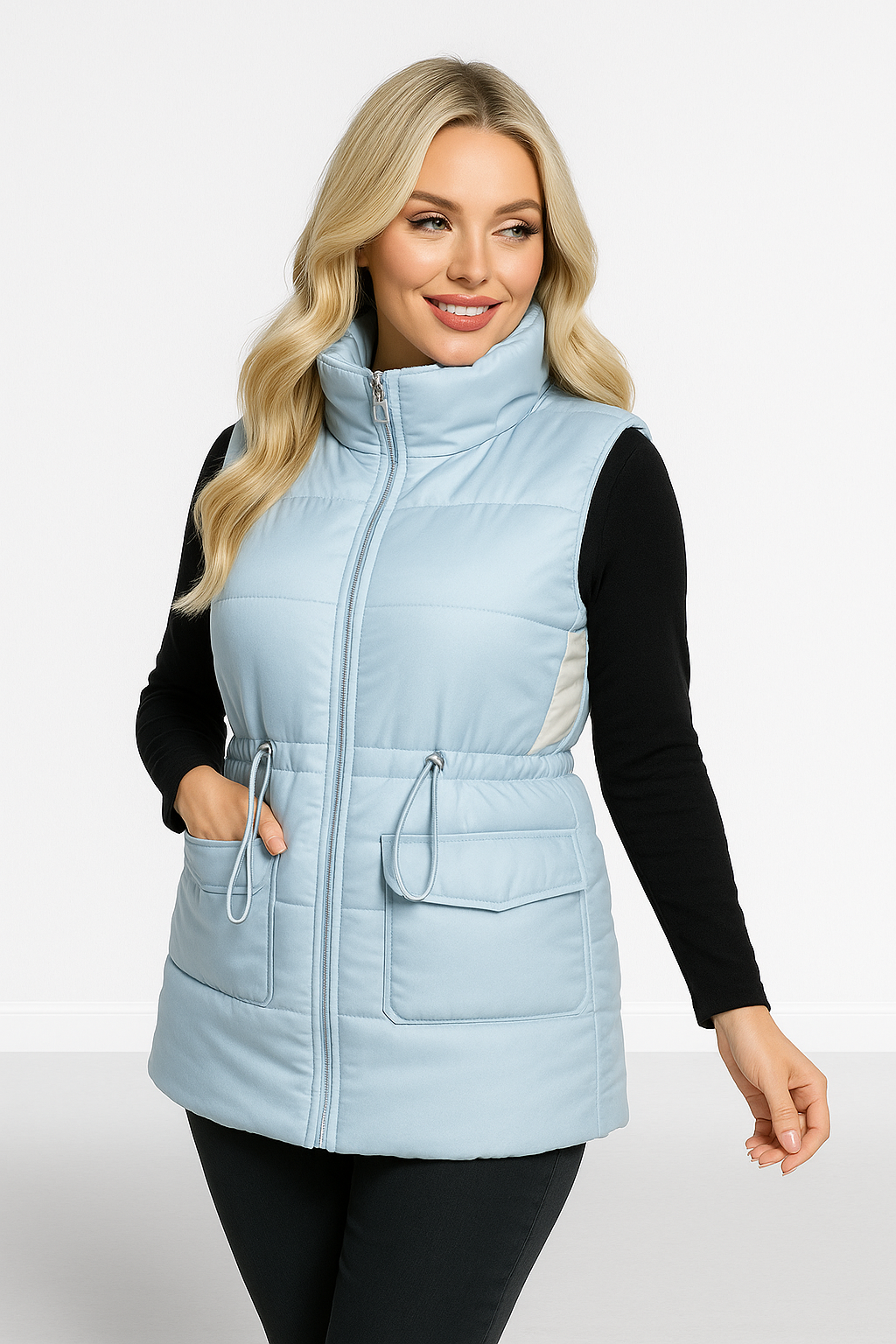 High Neck Pocketed Front Medium Puffer Gilet
