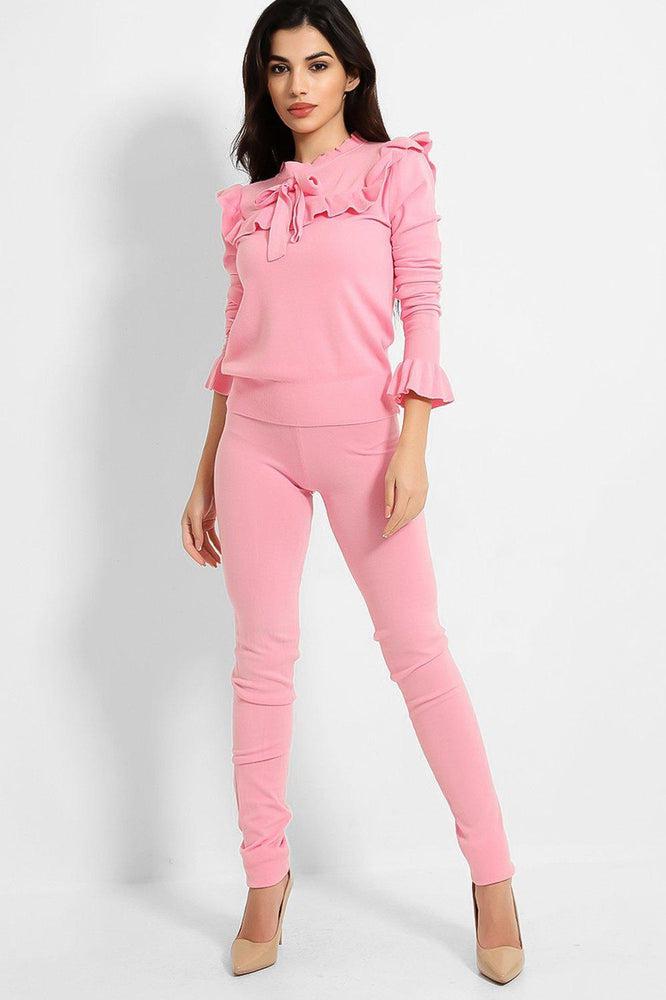 Frilled Neckline Bow Detail Set-SinglePrice