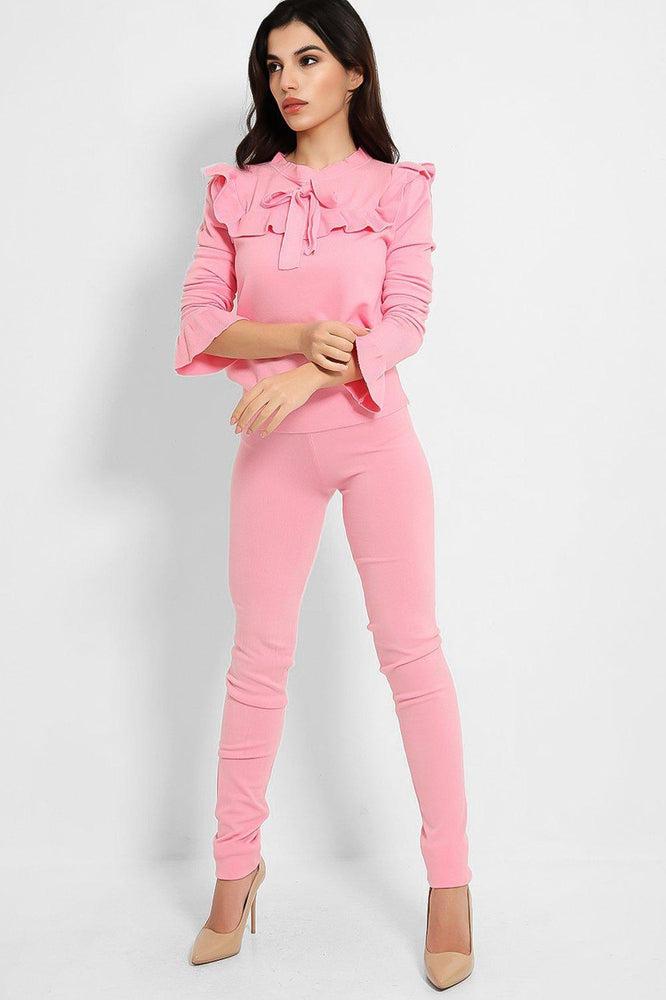Frilled Neckline Bow Detail Set-SinglePrice