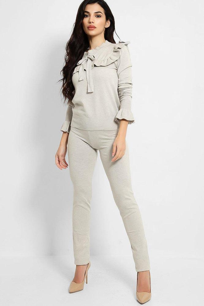 Frilled Neckline Bow Detail Set-SinglePrice