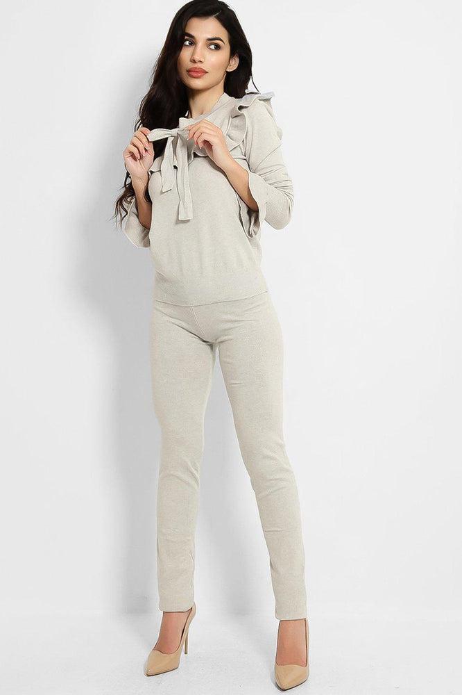 Frilled Neckline Bow Detail Set-SinglePrice