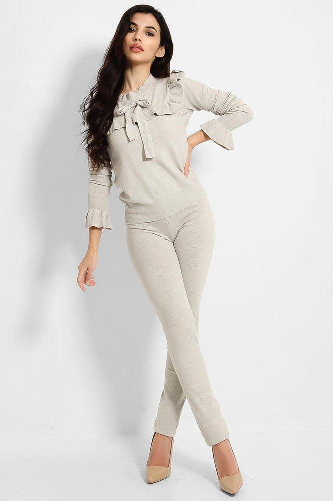Frilled Neckline Bow Detail Set-SinglePrice