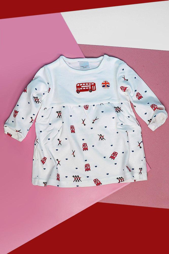 White Red London Bus Baby Girl Dress-SinglePrice