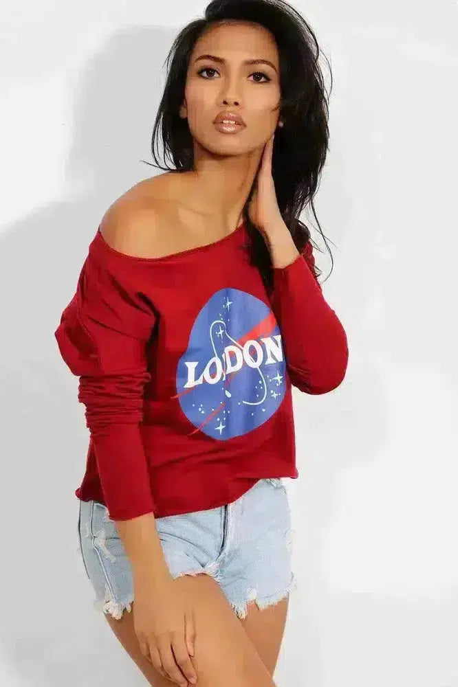 Burgundy London Galaxy Print Cropped Sweatshirt-SinglePrice