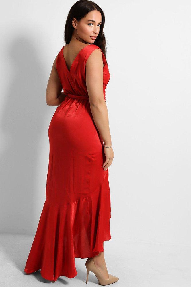Red Frilled Wrap Maxi Dress-SinglePrice
