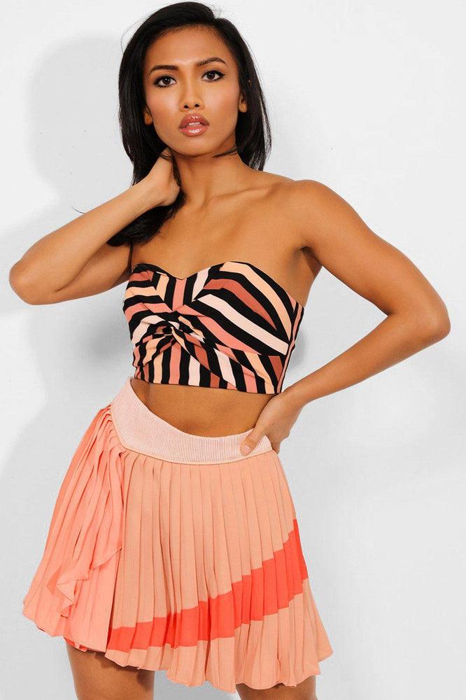 Nude Stripe Pleated Mini Skirt-SinglePrice