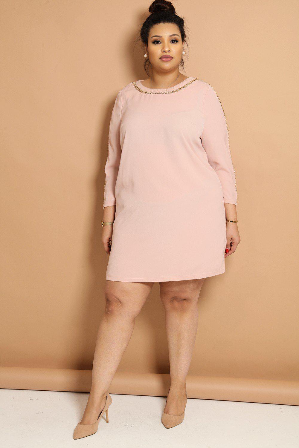 Pink Chain Details Shift Dress-SinglePrice