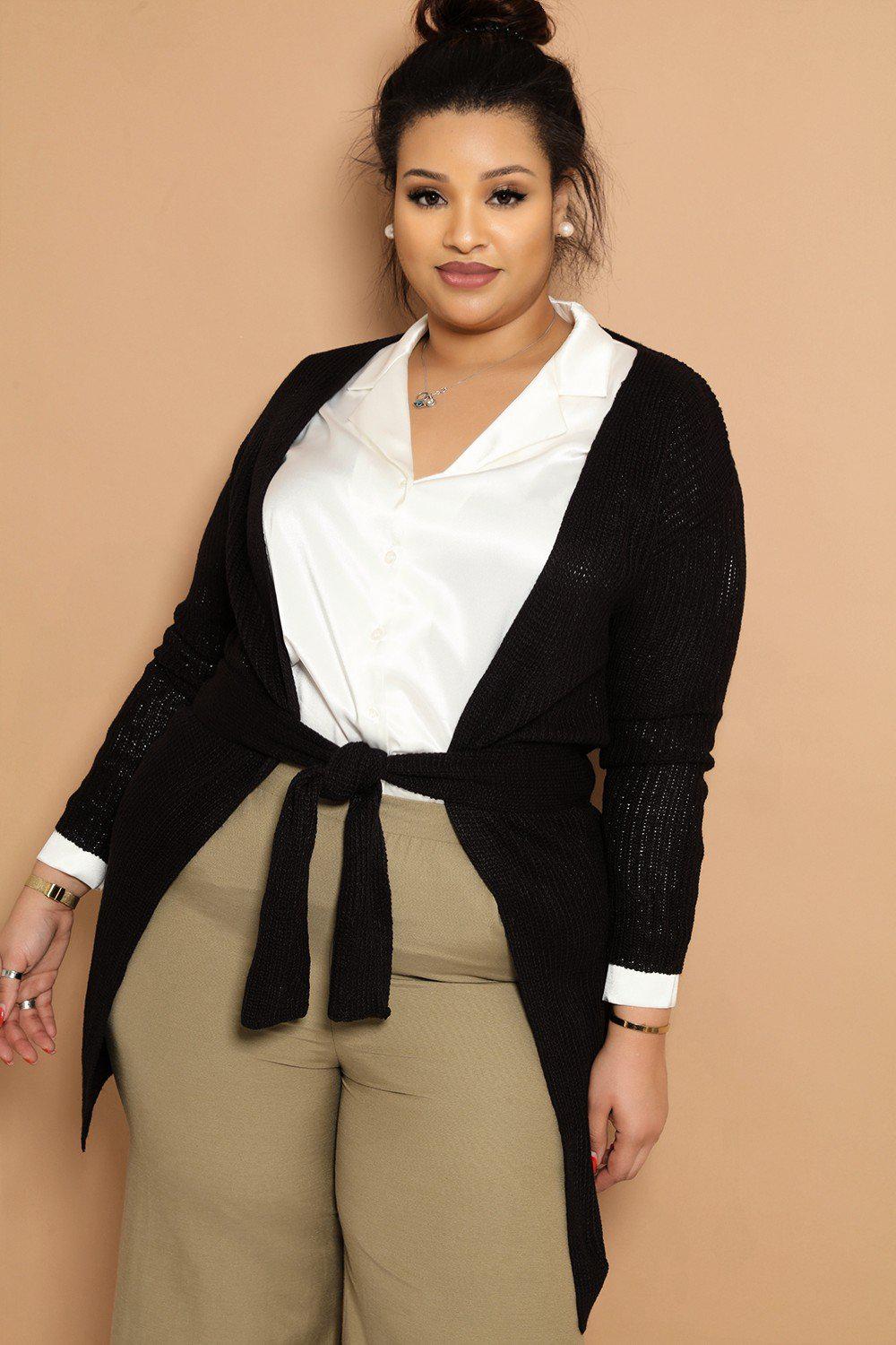 Black Front Tie Cardigan-SinglePrice