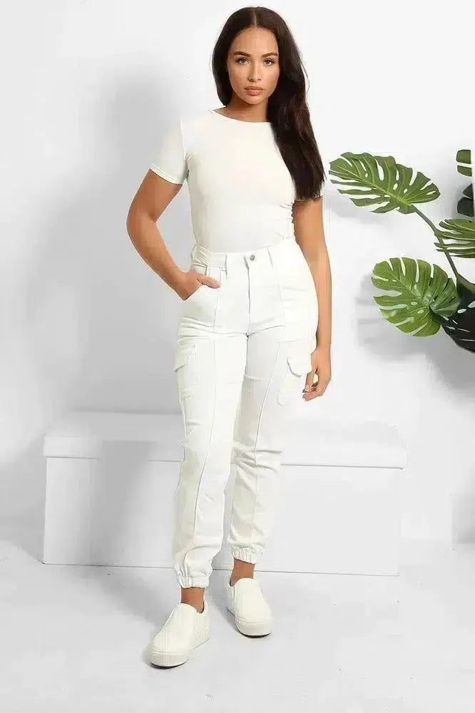 Elastic Hem Side Utility Pockets Cargo Trousers-SinglePrice