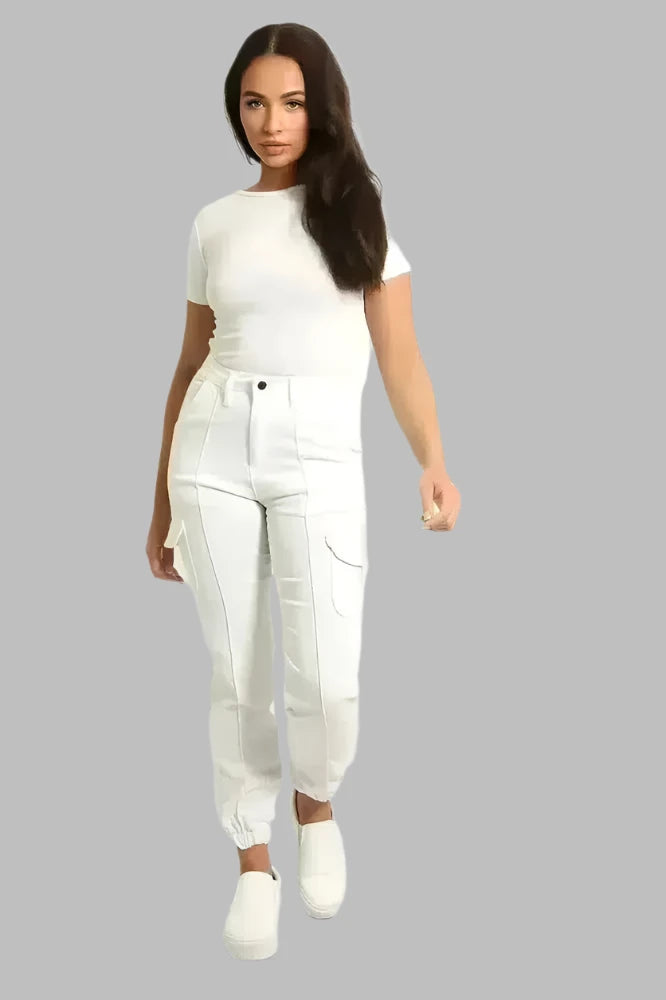 Elastic Hem Side Utility Pockets Cargo Trousers-SinglePrice