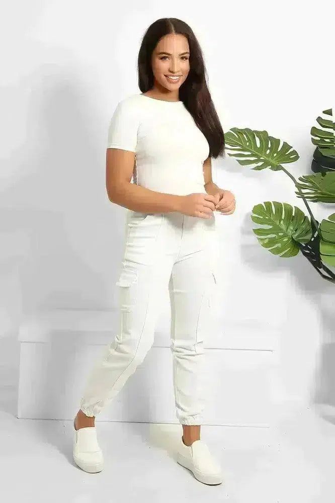 Elastic Hem Side Utility Pockets Cargo Trousers-SinglePrice