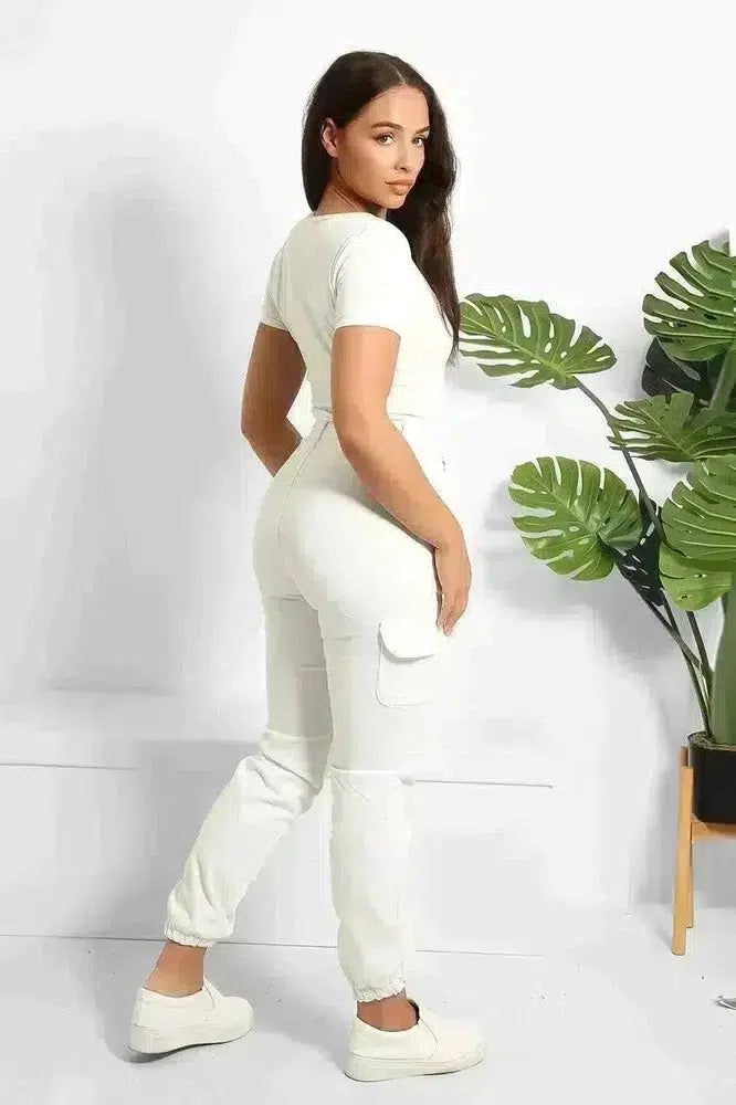 Elastic Hem Side Utility Pockets Cargo Trousers-SinglePrice