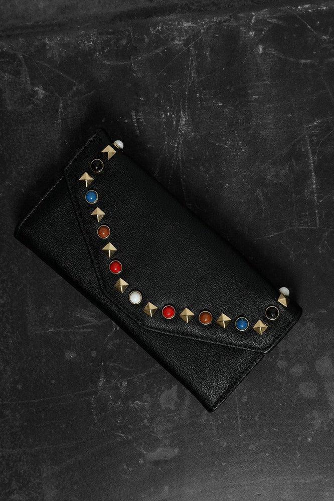 Black Multicolour Studs Vegan Leather Purse-SinglePrice