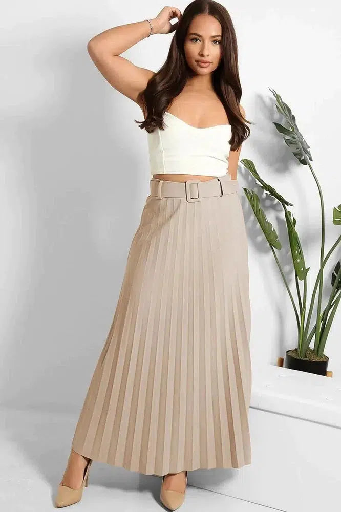 Belted Pleated Modest Skirt-SinglePrice