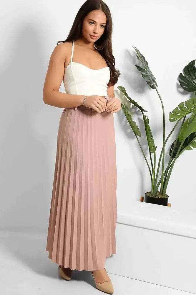 Belted Pleated Modest Skirt-SinglePrice