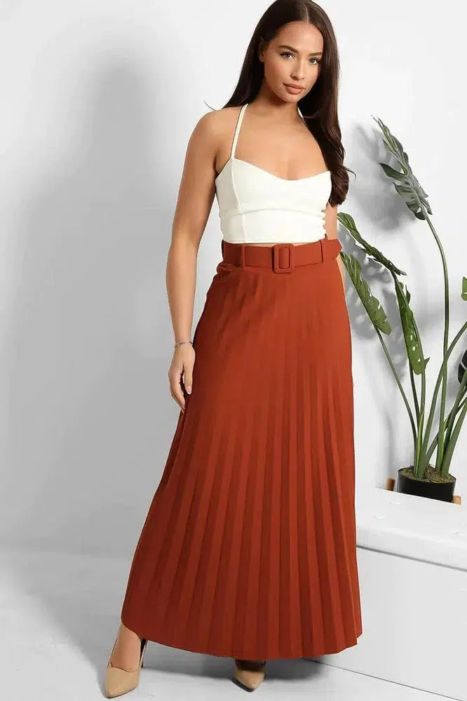 Belted Pleated Modest Skirt-SinglePrice