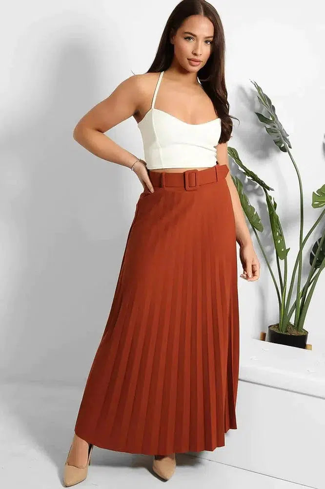 Belted Pleated Modest Skirt-SinglePrice