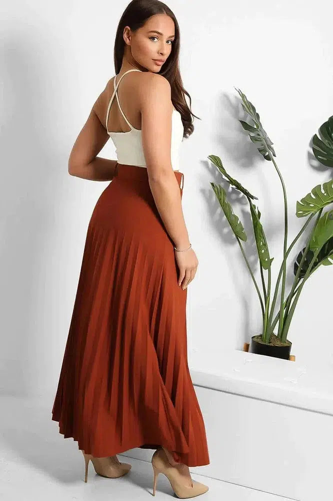 Belted Pleated Modest Skirt-SinglePrice