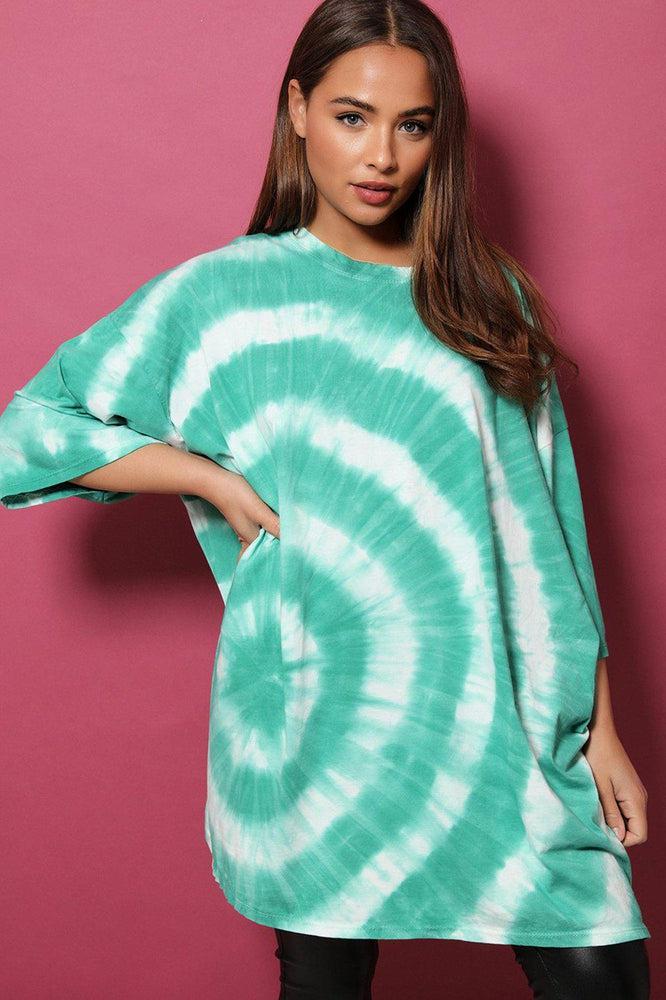 Green Circle Tie-Dye Lazy Fit Tunic Dress-SinglePrice