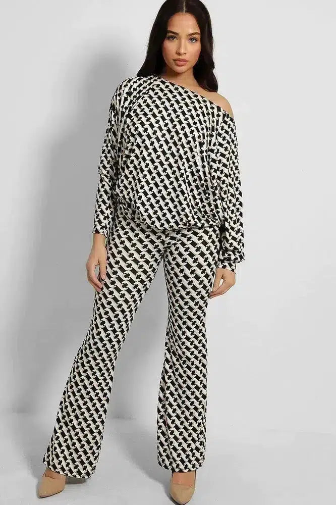 Geo Print Batwing Top And Trousers Slinky Set-SinglePrice