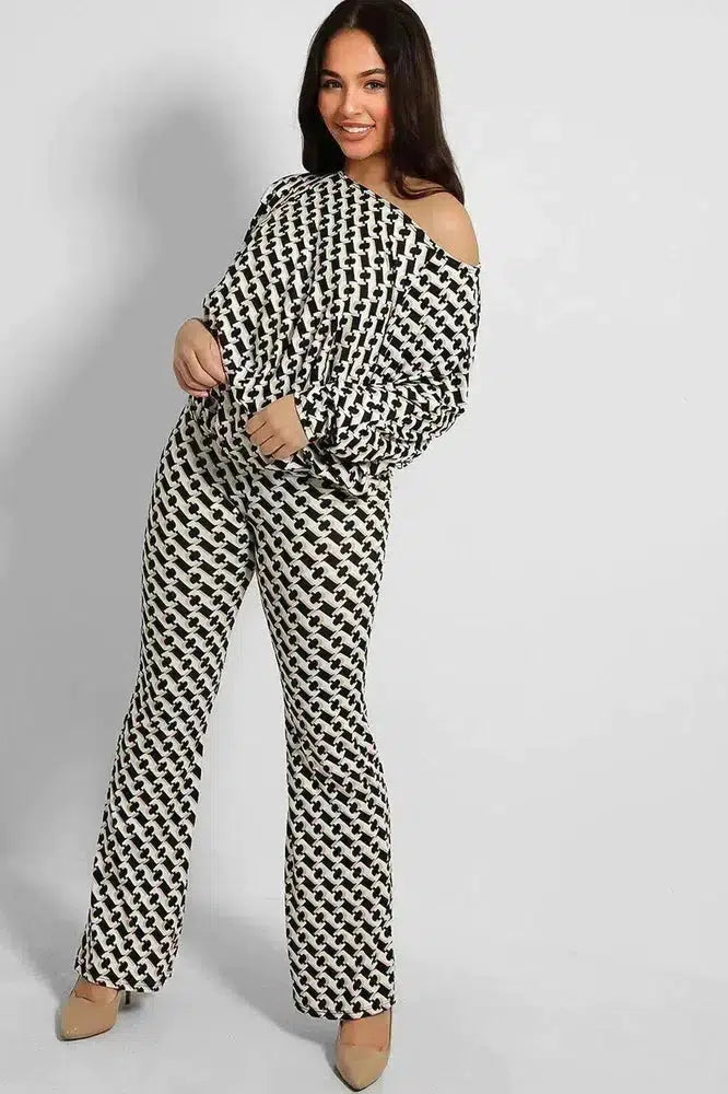 Geo Print Batwing Top And Trousers Slinky Set-SinglePrice
