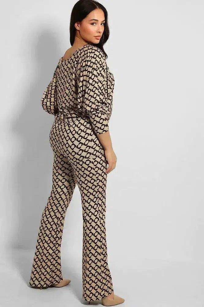Geo Print Batwing Top And Trousers Slinky Set-SinglePrice