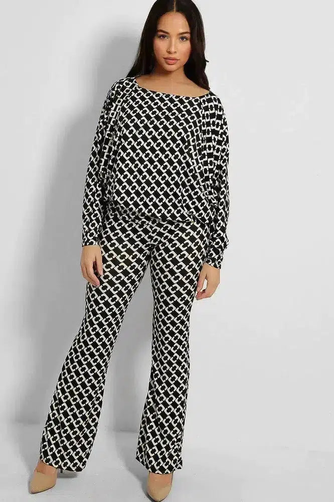 Geo Print Batwing Top And Trousers Slinky Set-SinglePrice