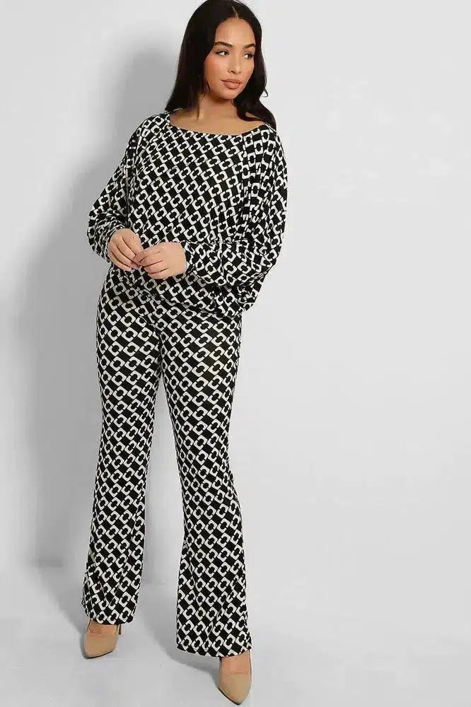 Geo Print Batwing Top And Trousers Slinky Set-SinglePrice