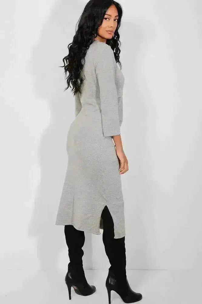 Maternity Grey Side Splits Flat Knit Maxi Dress-SinglePrice