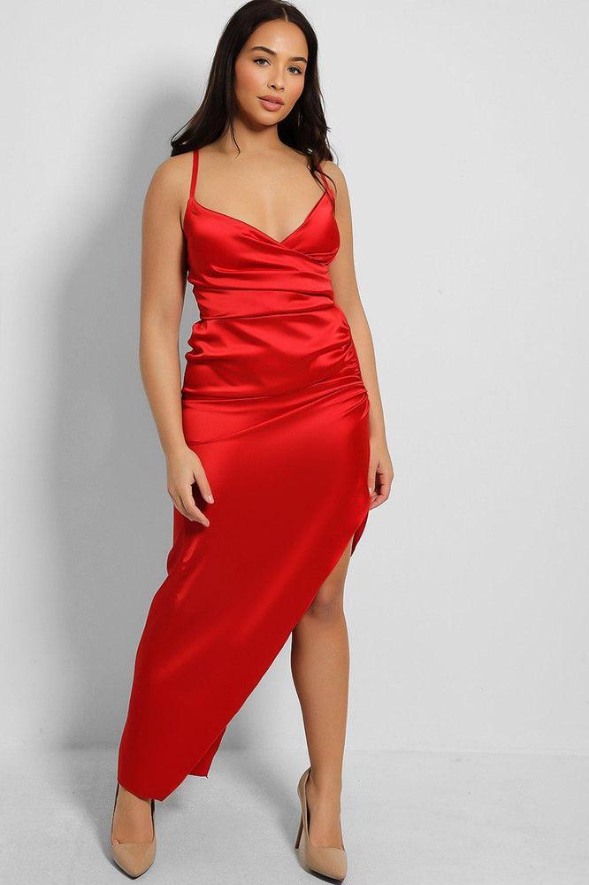 High Leg Split Strappy Satin Maxi Dress-SinglePrice