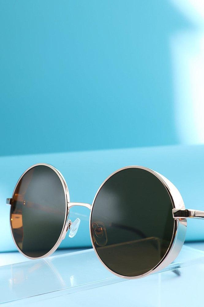 Gold Frame Brown Retro Round Aviator Sunglasses-SinglePrice