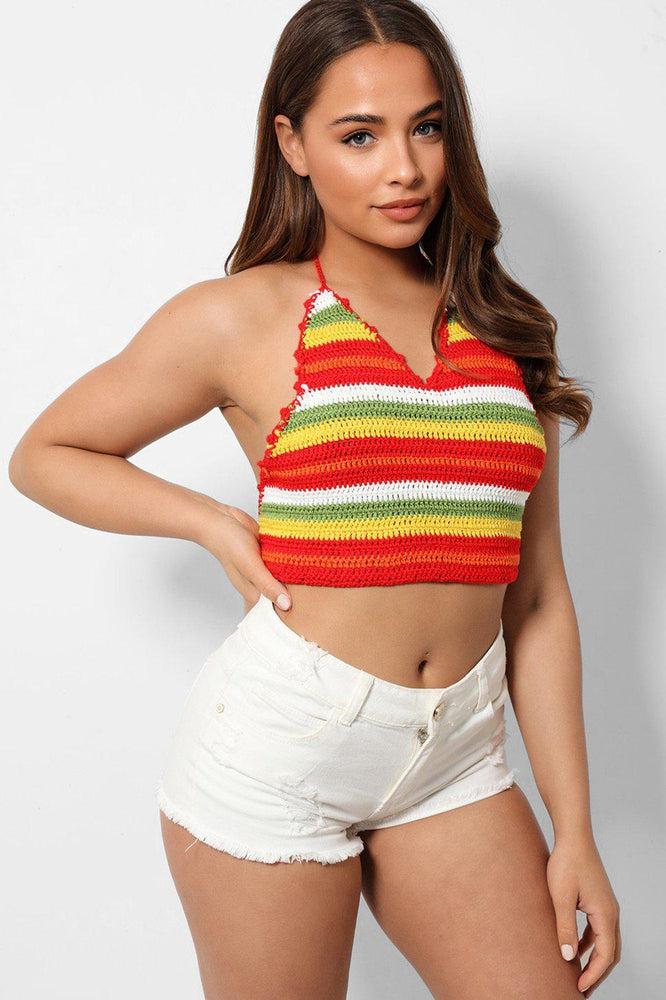 Multicolour Knitted Halter Neck Crop Top-SinglePrice