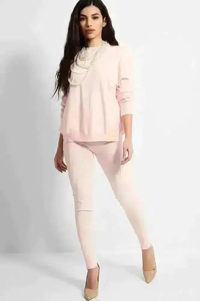 Soft Knit Lounge Set With Pearl Necklace-SinglePrice