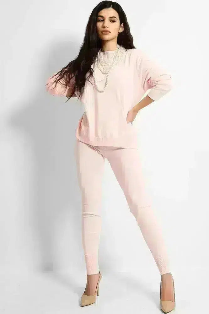 Soft Knit Lounge Set With Pearl Necklace-SinglePrice