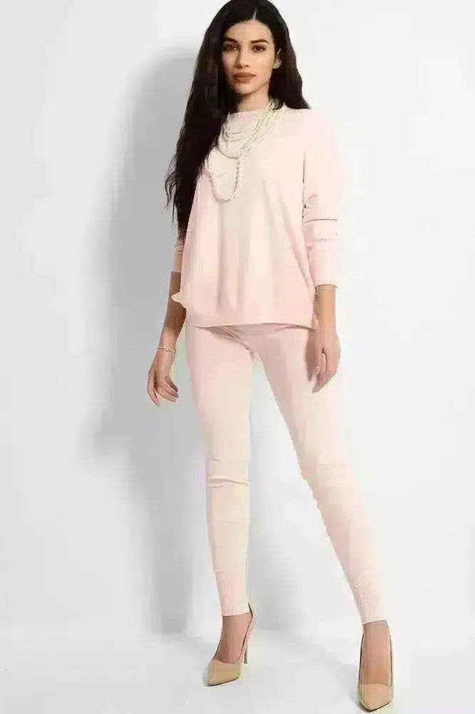 Soft Knit Lounge Set With Pearl Necklace-SinglePrice