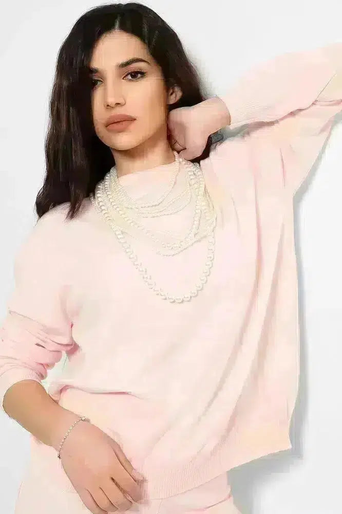 Soft Knit Lounge Set With Pearl Necklace-SinglePrice