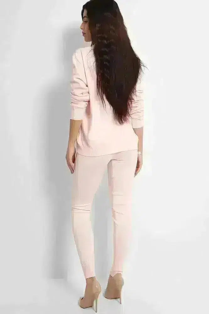 Soft Knit Lounge Set With Pearl Necklace-SinglePrice