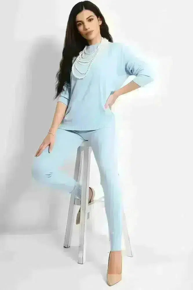 Soft Knit Lounge Set With Pearl Necklace-SinglePrice