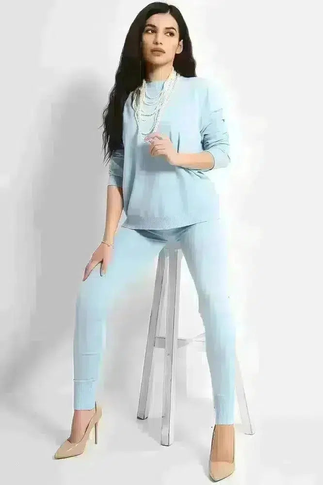Soft Knit Lounge Set With Pearl Necklace-SinglePrice